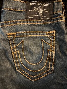 True Religion Geno Relaxed Slim Denim Jeans with HeavyTan Stitching
